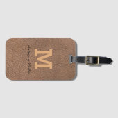 Monogram Chic Brown Leather Name Script Modern Gepäckanhänger (Vorderseite (Horizontal))