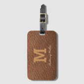 Monogram Chic Brown Leather Name Script Modern Gepäckanhänger (Vorderseite Vertikal)