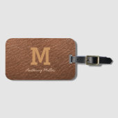 Monogram Chic Brown Leather Name Script Modern Gepäckanhänger (Vorderseite (Horizontal))