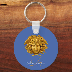 Monogram Chic Couture Gold Medusa Mask French Blue Schlüsselanhänger
