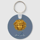 Monogram Chic Couture Gold Medusa Mask Slate Blue Schlüsselanhänger (Vorderseite)