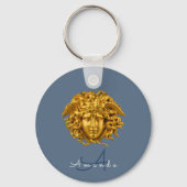 Monogram Chic Couture Gold Medusa Mask Slate Blue Schlüsselanhänger (Rückseite)
