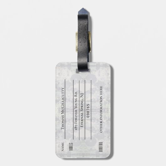 Monogram Chic Decay Schriftart doppelseitige Adres Gepäckanhänger (Rückseite vertikal)