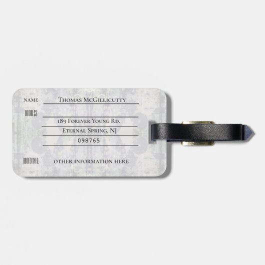 Monogram Chic Decay Schriftart doppelseitige Adres Gepäckanhänger (Rückseite horizontal)