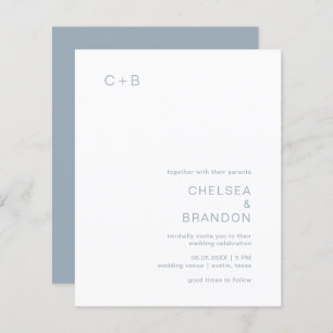 Monogram Chic Dusty Blue Budget Einladung zur Hoch