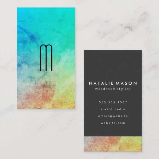 Monogram Chic Farbige Textur und Grau Visitenkarte (Vorne/Hinten)