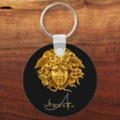 Monogram Chic French Gold Medusa Maske Black Schlüsselanhänger (Rückseite)