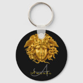Monogram Chic French Gold Medusa Maske Black Schlüsselanhänger (Rückseite)