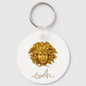 Monogram Chic French Gold Medusa Maske White Schlüsselanhänger (Vorderseite)