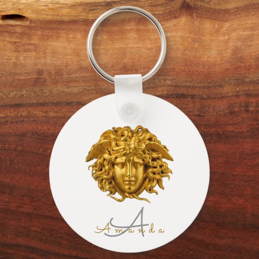 Monogram Chic French Gold Medusa Maske White Schlüsselanhänger (Vorderseite)