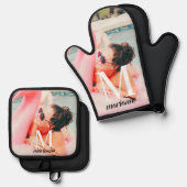 Monogram Chic für benutzerdefiniertes Foto Ofenhandschuh & Topflappen-Set (Vorderseite/Rückseite)