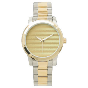 Monogram Chic Gestreifte Gold Glitzer Damen Uhr