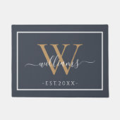 Monogram Chic Gold Script Names Wedding Dark Blue Fußmatte (Vorderseite)