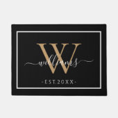 Monogram Chic Gold Script Names Wedding Date Black Fußmatte (Vorderseite)