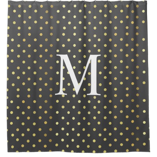 Monogram Chic Imitate Foil Leaf Gold Dots Grau Duschvorhang (Vorderseite)