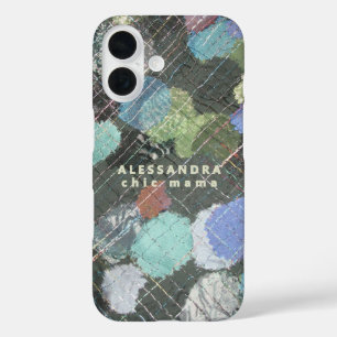 Monogram Chic Mama Abstrakt Green Blue White Dots iPhone 16 Hülle