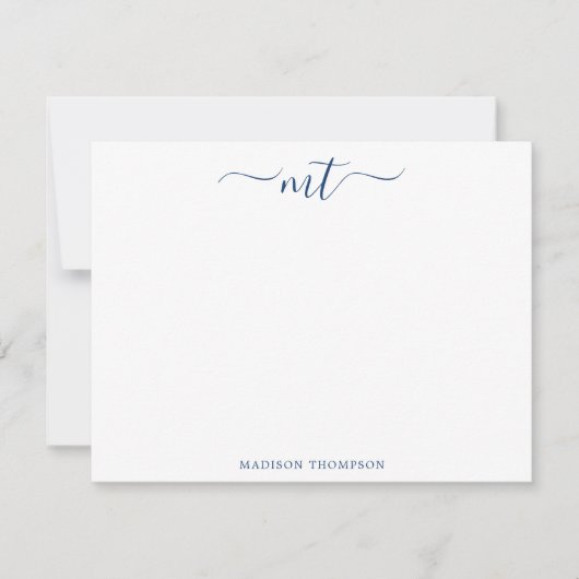 Monogram Chic Navy Blue Personalisiert Stationery Mitteilungskarte (Vorderseite)