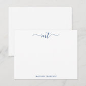 Monogram Chic Navy Blue Personalisiert Stationery Mitteilungskarte (Vorne/Hinten)