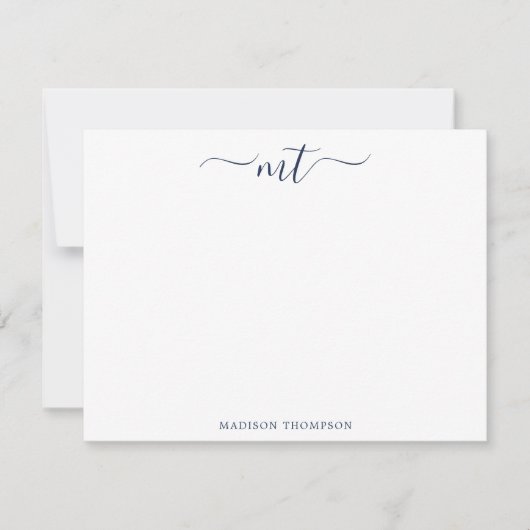 Monogram Chic Navy Blue Personalisiert Stationery Mitteilungskarte (Vorderseite)