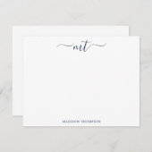 Monogram Chic Navy Blue Personalisiert Stationery Mitteilungskarte (Vorne/Hinten)