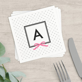 Monogram Chic Pink Ribbon Black & White Polka Dot Serviette