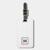 Monogram Chic Pink Ribbon Polka Dot Gepäckmarke Gepäckanhänger (Vorderseite vertikal)