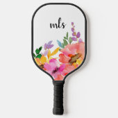 Monogram Chic Pink Trendfarbe Aquarell Floral Pickleball Schläger (Rückseite)