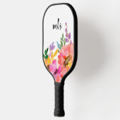 Monogram Chic Pink Trendfarbe Aquarell Floral Pickleball Schläger (Links)