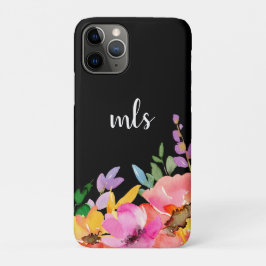 Monogram Chic Pink Watercolor Trendy Floral Black Case-Mate iPhone Hülle