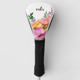 Monogram Chic Pink Watercolor Trendy Floral Golf Headcover
