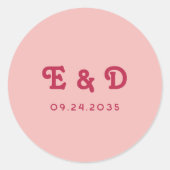 Monogram Chic Retro Hot Pink & Blush Wedding Runder Aufkleber (Vorderseite)