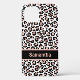Monogram Chic Rose Gold und Black Leopard Print Case-Mate iPhone 14 Hülle