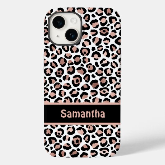 Monogram Chic Rose Gold und Black Leopard Print Case-Mate iPhone Hülle (Rückseite)