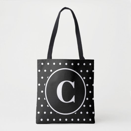 Monogram Chic Schwarz-weiß Polka Dots Tasche (Vorderseite)