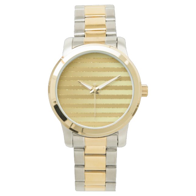 Monogram Chic Striped Gold Glitzer Frauenschau Armbanduhr (Vorderseite)