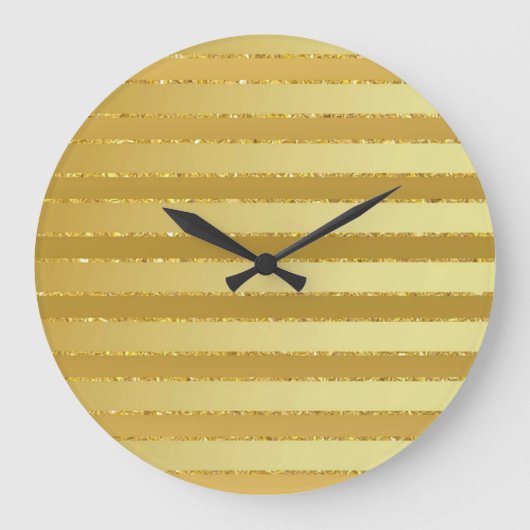 Monogram Chic Striping Gold Glitzer Große Wanduhr (Vorderseite)