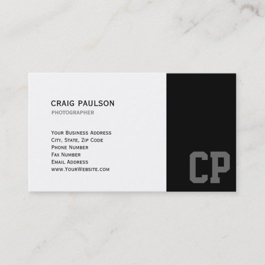 Monogram Chic White Black Business Card Visitenkarte (Vorderseite)