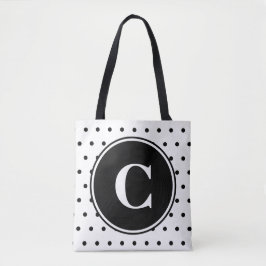 Monogram Chic White Black Polka Dots Tasche