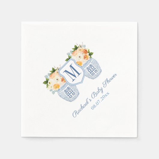 Monogram Chinoiserie Herbstdusche Blume Babydusche Serviette (Vorderseite)