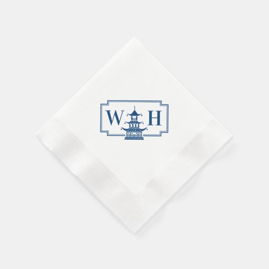 Monogram Chinoiserie Pagoda Diagonal Navy Napkins Serviette (Ecke)