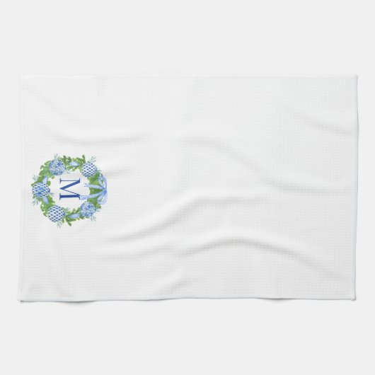 Monogram Chinoiserie Wreath Geschirrtuch (Horizontal)