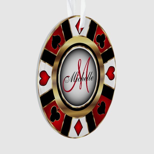 Monogram Chip des Casino Pokers - Rot und Gold Ornament (Vorderseite)