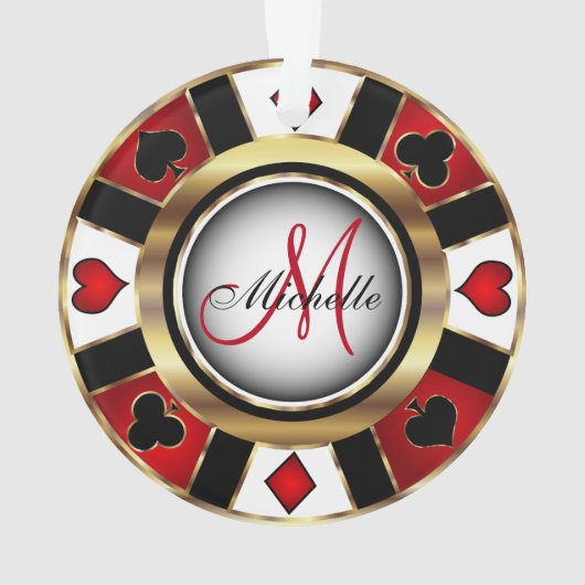 Monogram Chip des Casino Pokers - Rot und Gold Ornament (Rückseite)