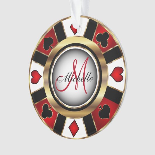 Monogram Chip des Casino Pokers - Rot und Gold Ornament (Vorderseite)