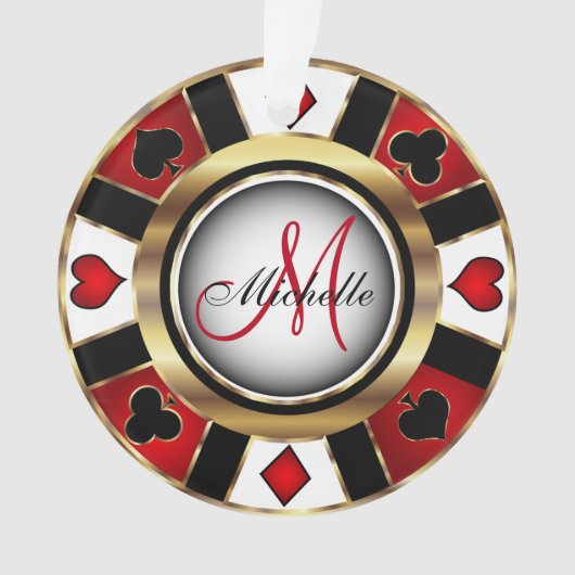 Monogram Chip des Casino Pokers - Rot und Gold Ornament (Vorderseite)