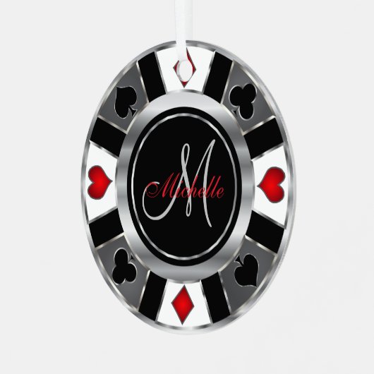 Monogram Chip des Casino Pokers - Silver Ornament Aus Metall (Vorderseite links)