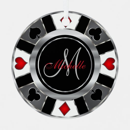 Monogram Chip des Casino Pokers - Silver Ornament Aus Metall (Vorderseite)