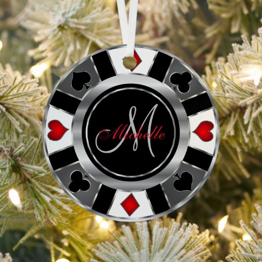 Monogram Chip des Casino Pokers - Silver Ornament Aus Metall (InSitu)