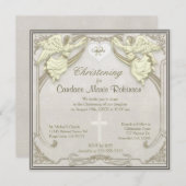 Monogram Christening with Angels Einladung (Vorne/Hinten)