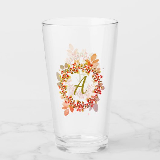 Monogram Christmas Berry Wreath Glass Glas (Vorderseite)